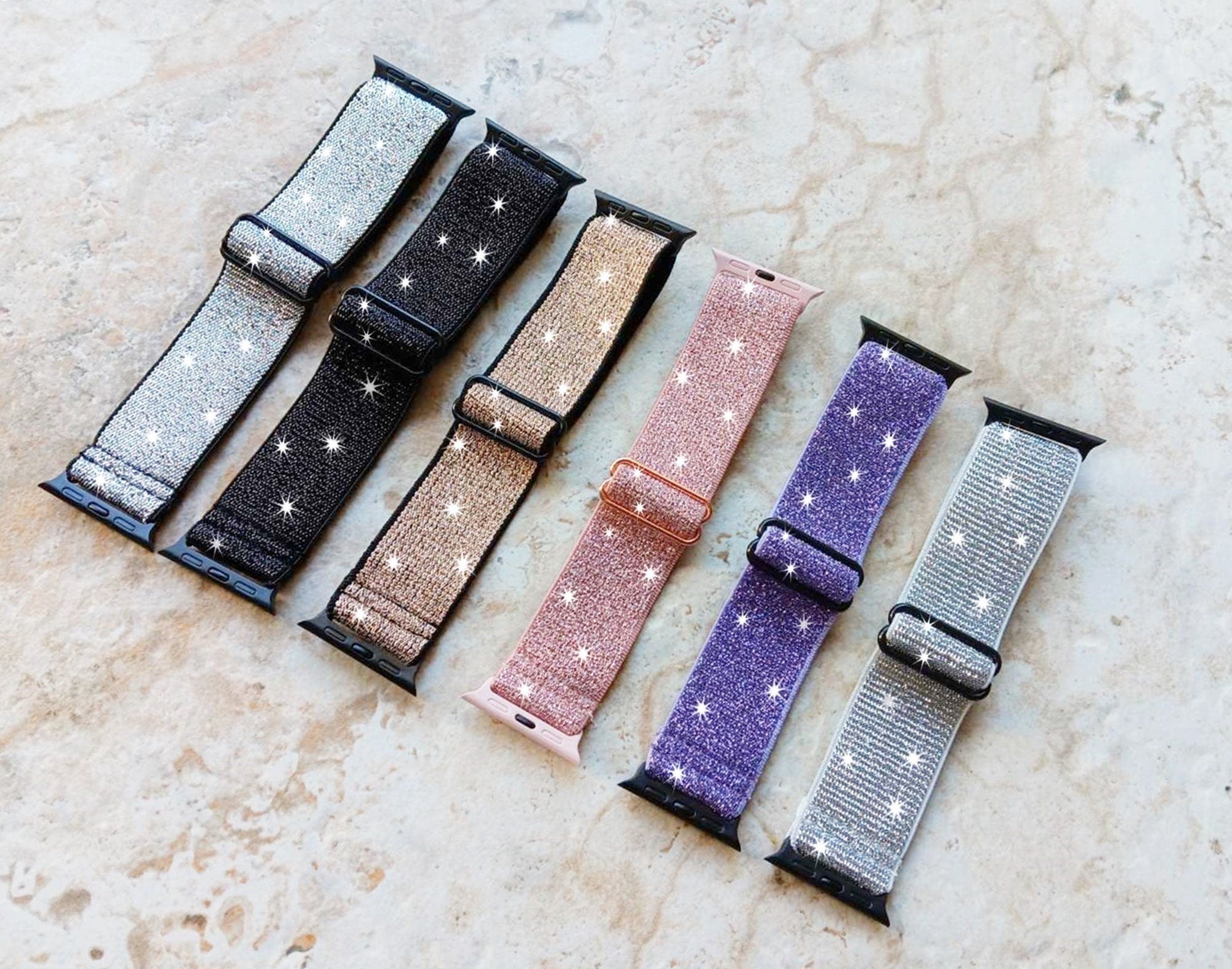 Apple Watch Sparkling Elastic Band for Ultra 2 9 8 7 SE 6 5 4 3 2 1 Series 49mm 45mm 44mm 42mm 41mm 40mm 38mm Nylon Adjustable Stretch Strap